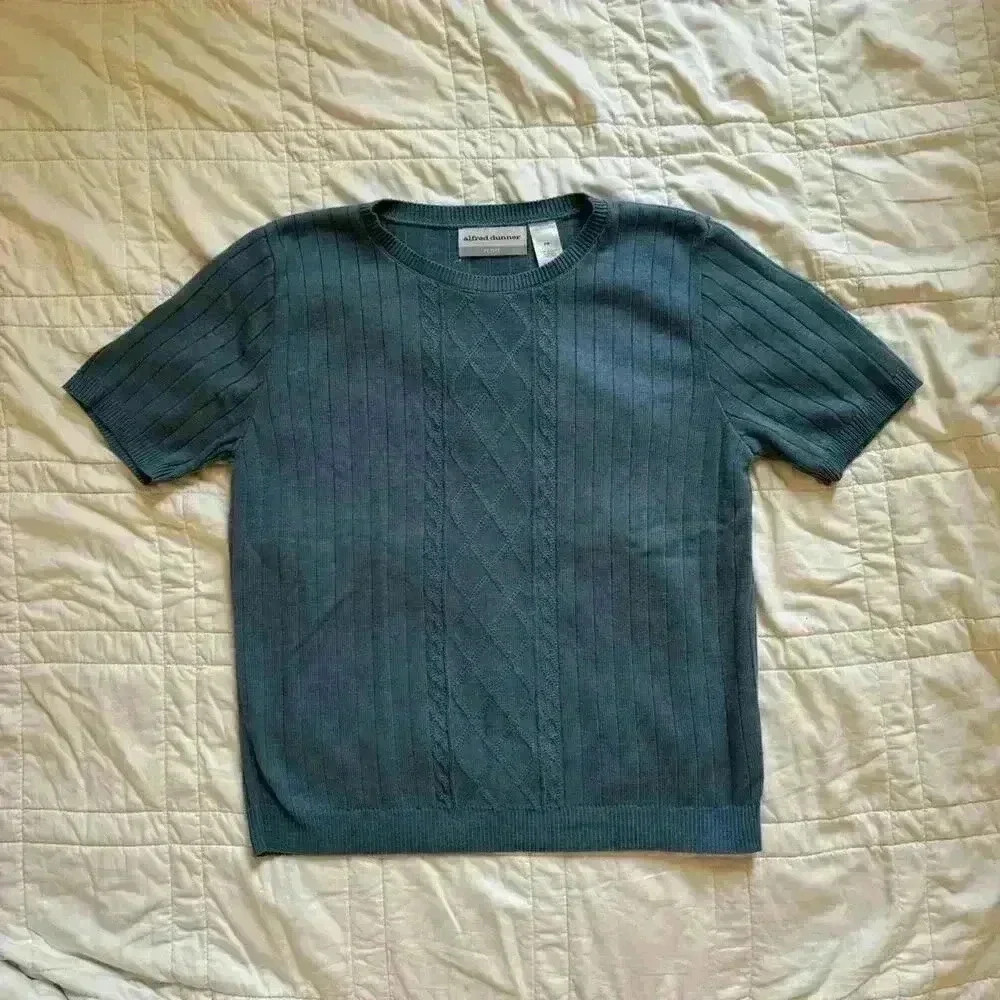blue‎ short sleeve cableknit ribbed sweater Alfred Dunner women’s petite medium